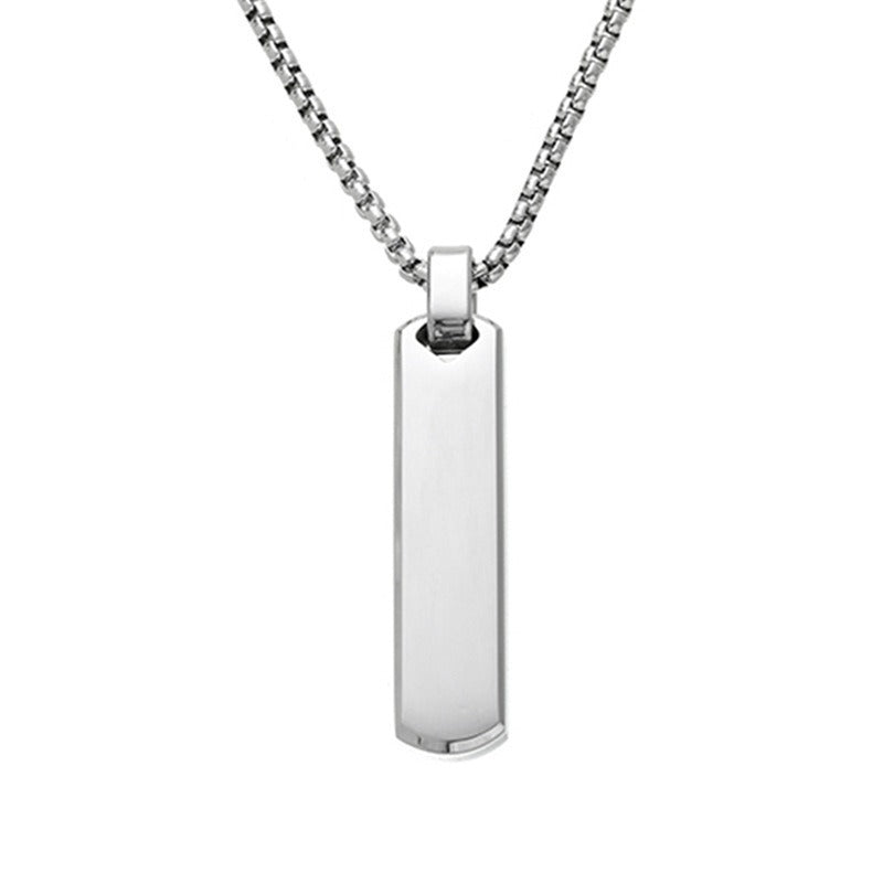 Stainless Steel Polished 3D Bar Mens Simple Stylish Titanium Steel Necklace