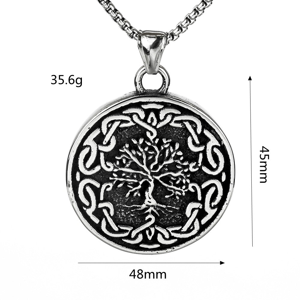 Mens Fashion Vintage Viking Tree Of Life Titanium Steel Pendant Necklace