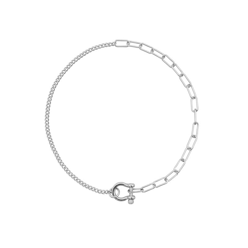 Titanium Steel Horseshoe Clasp Spliced Necklace, Mens And Womens Fashion