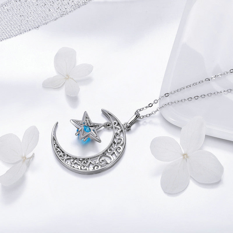 Popular In Europe And America S925 Sterling Silver Necklace Bright Stars Pendant Necklace Set Y SCN278