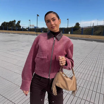 Abrigos casuales de mujer de pana con retales y adornos de cuero