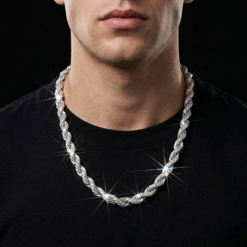 European And American Hip-Hop Mens Necklace 10mm Alloy Braided Chain With Diamonds