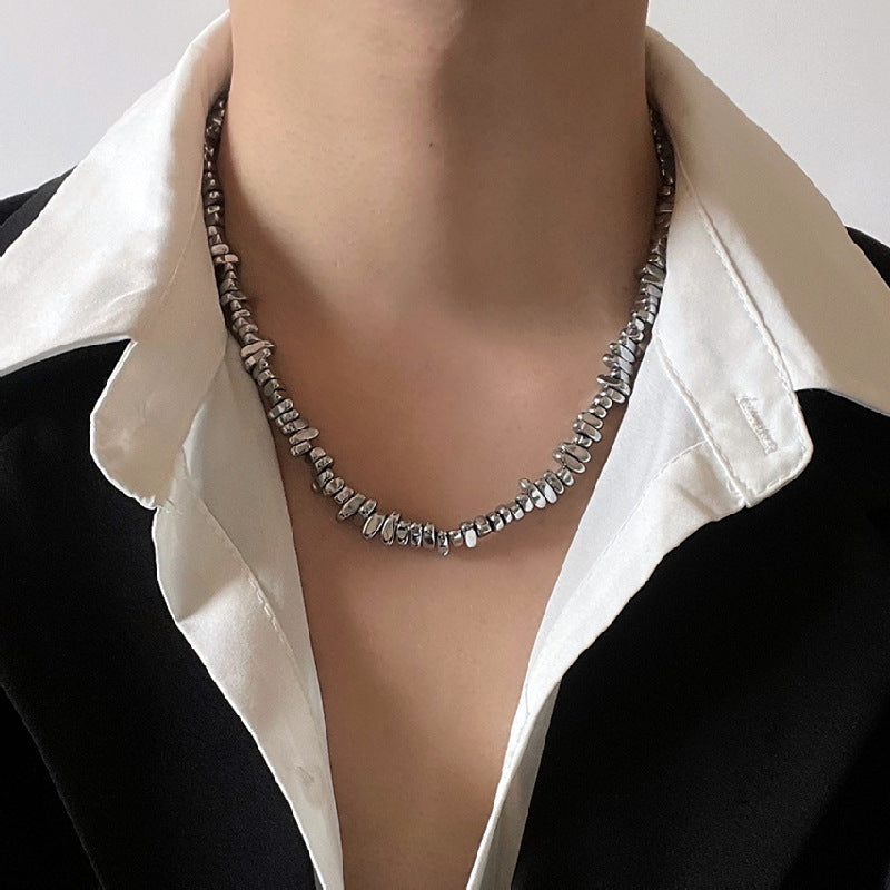 Light-luxury Couples Clavicle For Women Mens Titanium Steel Irregular Broken Silver Necklace