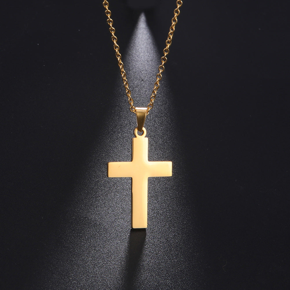 Mens And Womens Smooth, Minimalist Gold Cross Pendant Necklace