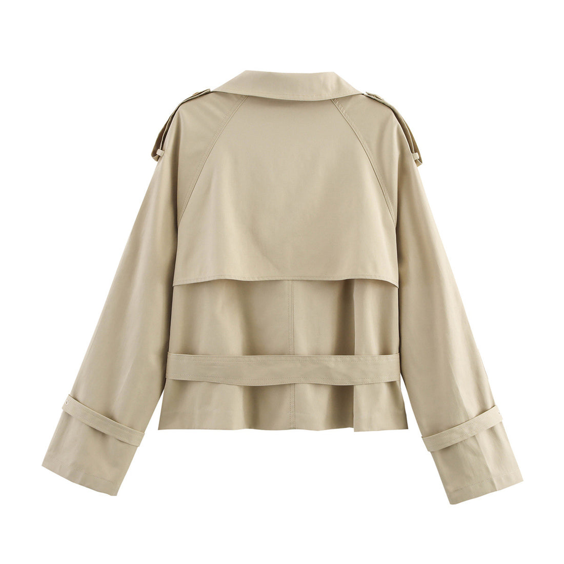 Gabardina Corta con Cuello con Muescas y Detalles de Hebilla en el Cinturón para Mujer