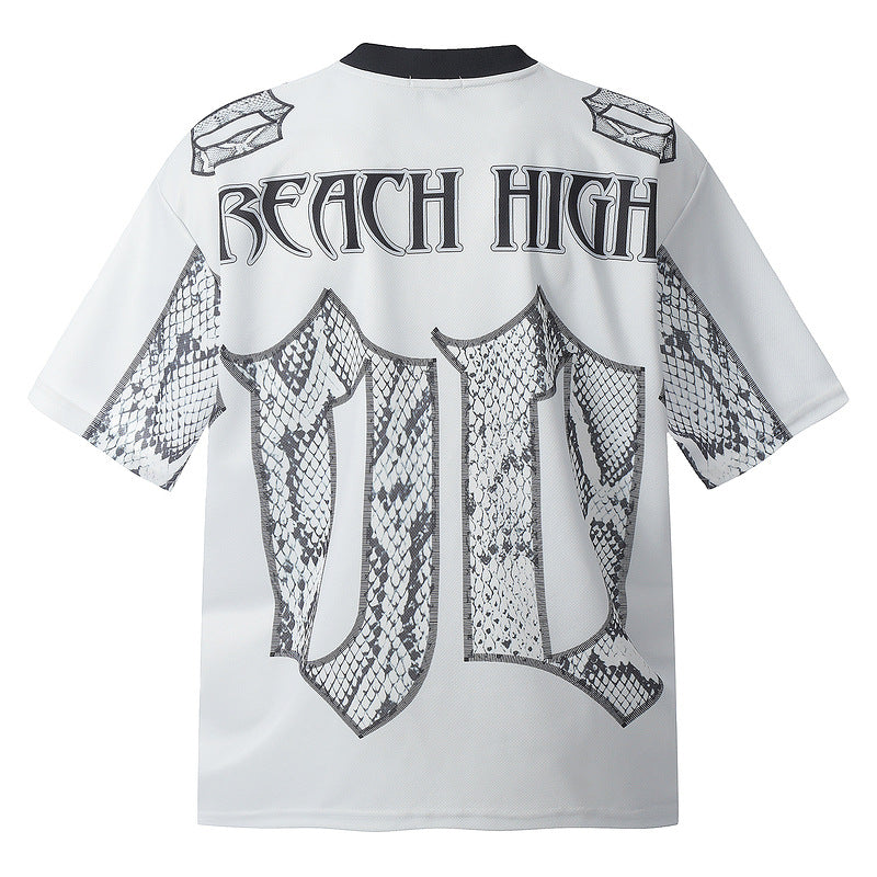 Camiseta suelta de manga corta con diseño de escamas de serpiente de malla