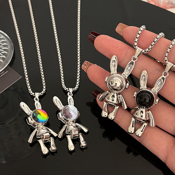 Mens Creative, Movable Mechanical Rabbit Necklace