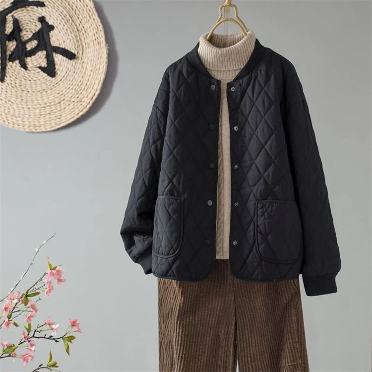 Chaqueta acolchada corta suelta de color liso para mujer
