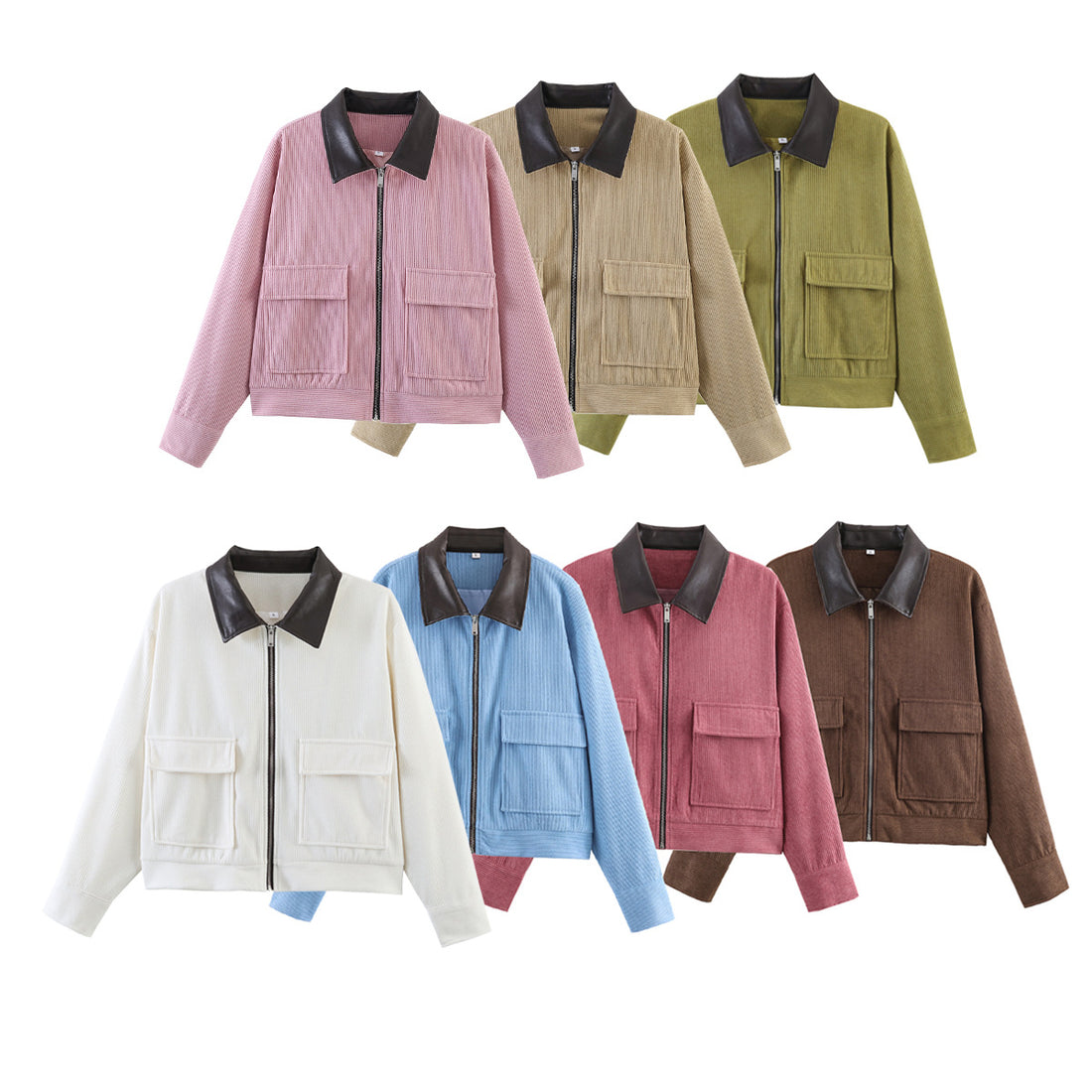 Abrigos casuales de mujer de pana con retales y adornos de cuero