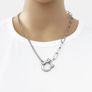 Titanium Steel Horseshoe Clasp Spliced Necklace, Mens And Womens Fashion