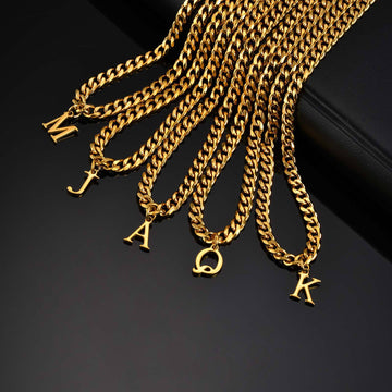 Mens Stainless Steel Hexagon-Grain Chain Necklace With 26 English Letters