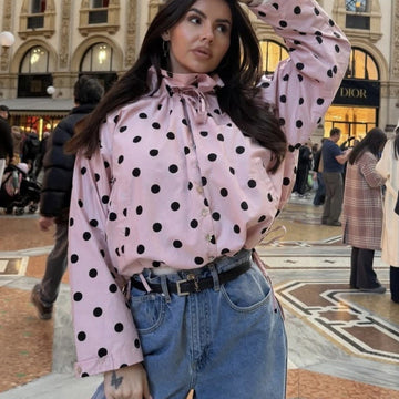 Abrigo de lunares con cuello alto, con lazo, de un solo botón para mujer