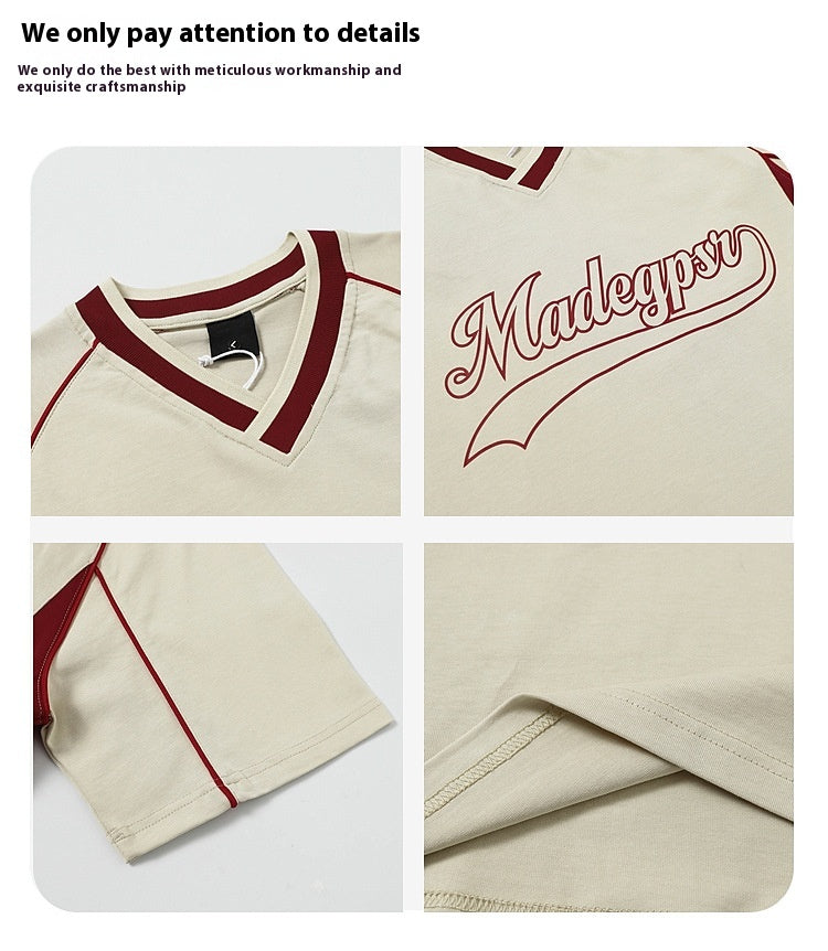 Camiseta de manga corta de verano para hombre, con contraste de color, retales, holgada, con letras estampadas, para parejas