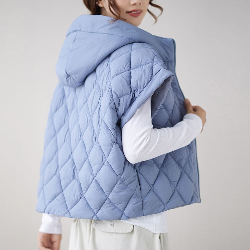 Chaleco de mujer con mangas de volantes y capucha, abrigo de moda