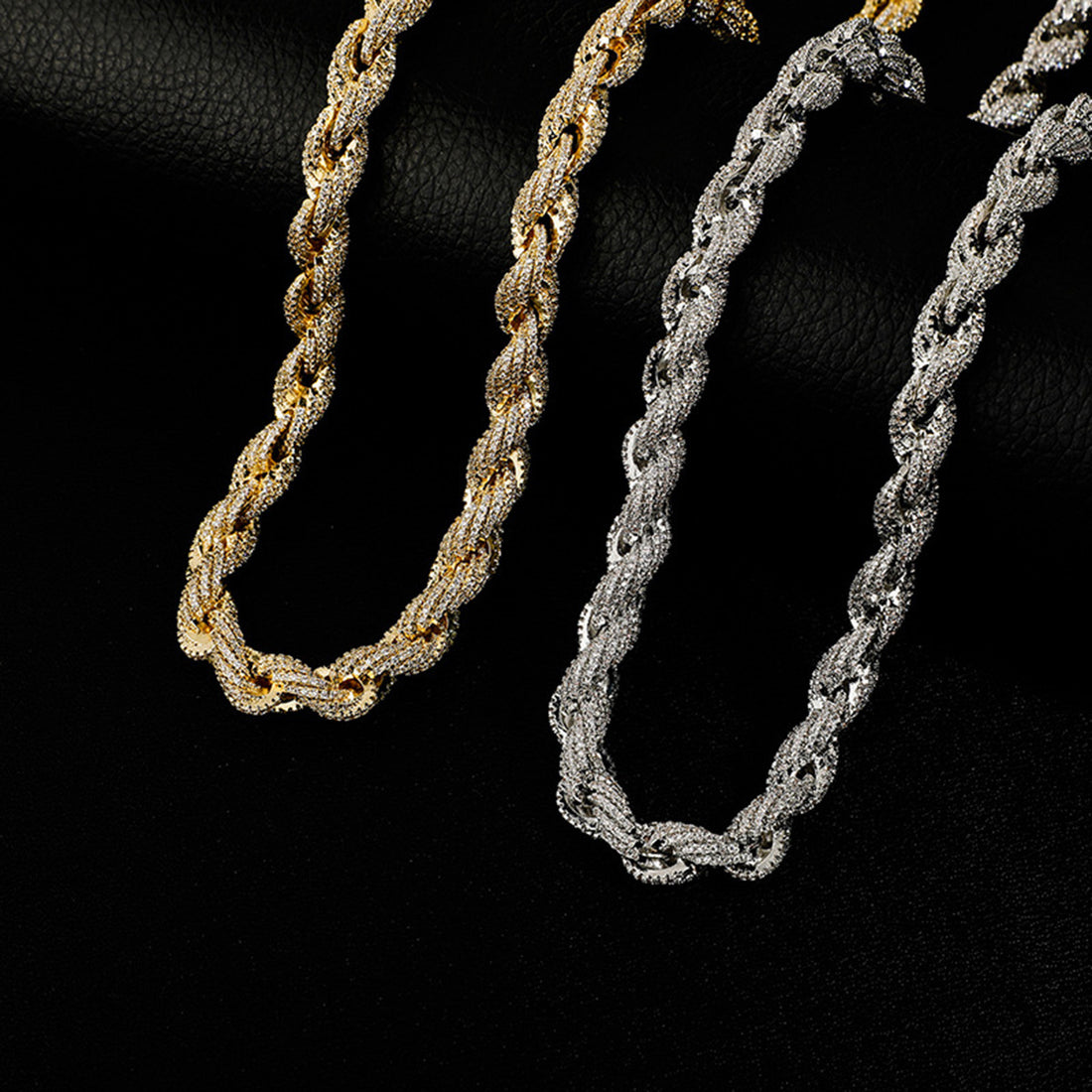 European And American Hip-Hop Mens Necklace 10mm Alloy Braided Chain With Diamonds